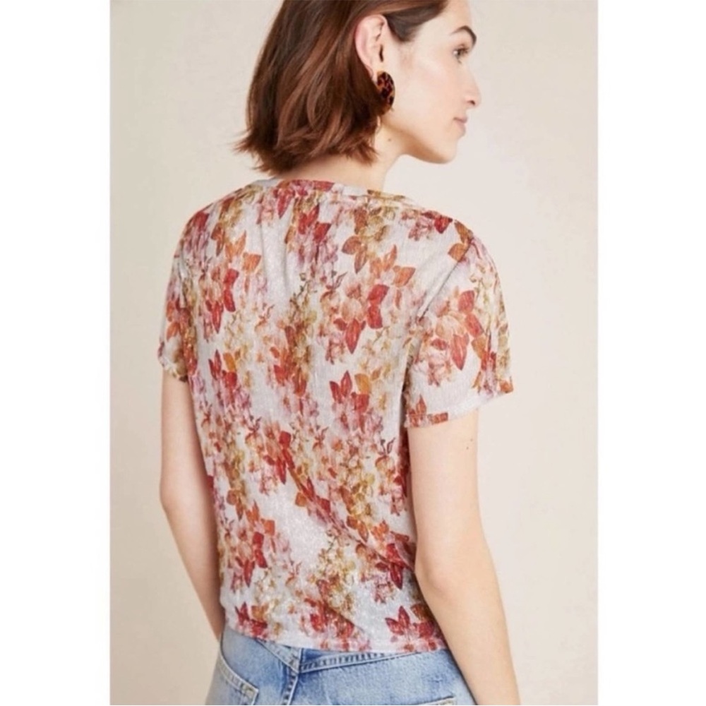Shiny floral tie front Top - Picture 2 of 8